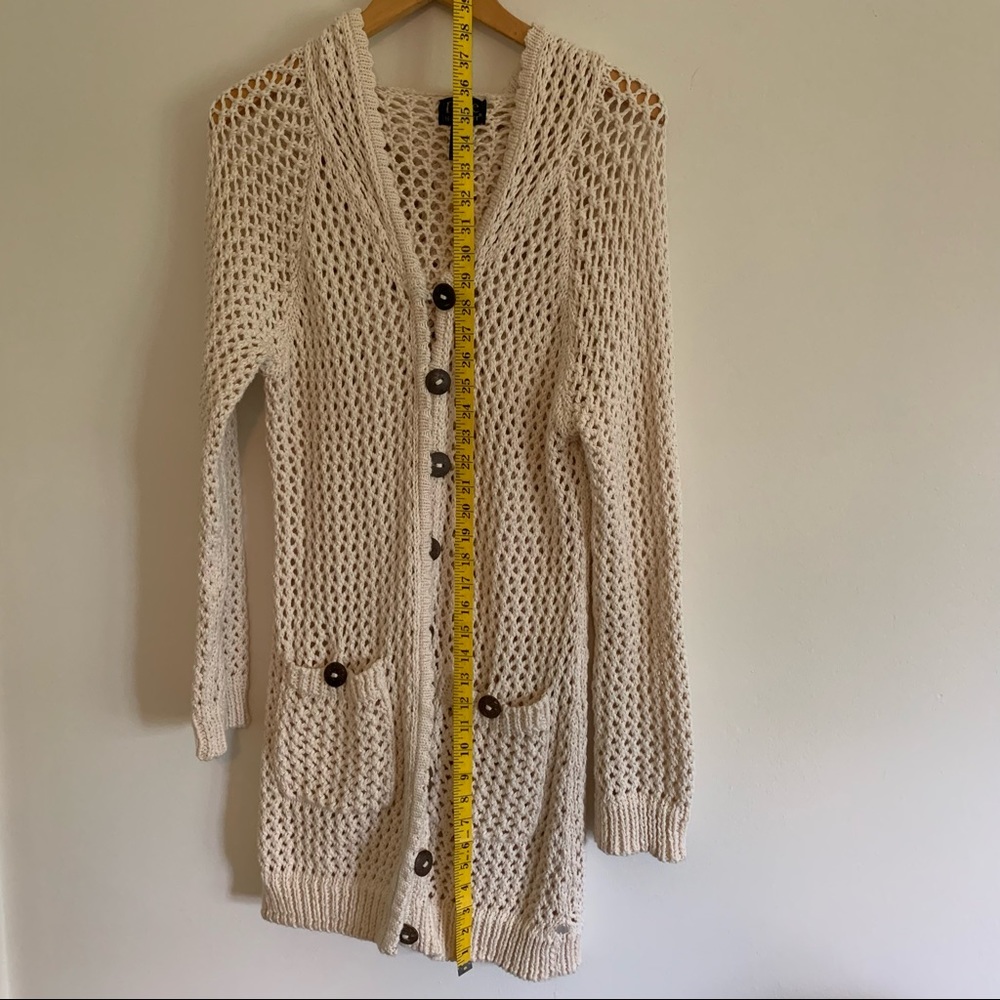 Pure Handknit Peace Hoodie Cotton Sweater, Cream, S/M - Picture 10 of 15